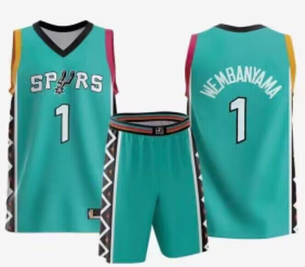 Men's San Antonio Spurs #1 Victor Wembanyama Teal Stitched Jersey(With Shorts) Men's San Antonio Spurs #1 Victor Wembanyama Teal Stitched Jersey(With Shorts)